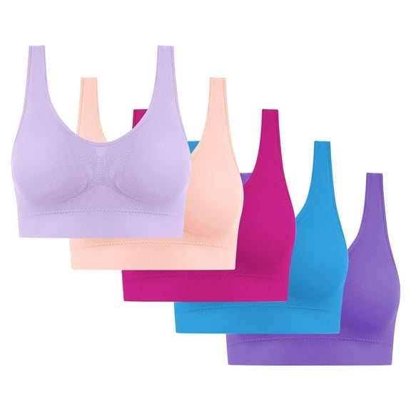 5PC Women's Cooling Seamless Bra Multipack - Wireless Low-Impact Yoga & Sleep Bras | Large Size Breathable Everyday Comfort