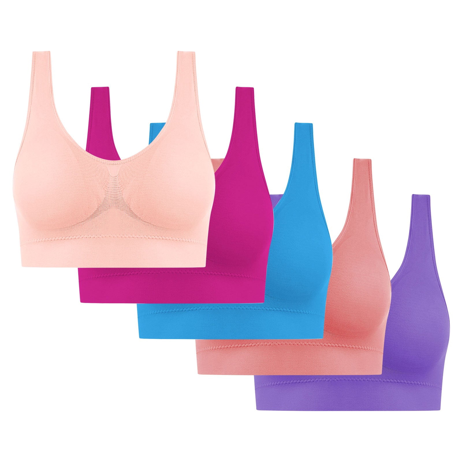 5PC Women's Cooling Seamless Bra Multipack - Wireless Low-Impact Yoga ...
