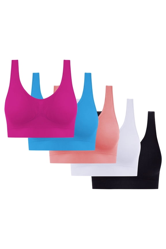 5PC Women's Cooling Seamless Bra Multipack - Wireless Low-Impact Yoga & Sleep Bras | Large Size Breathable Everyday Comfort