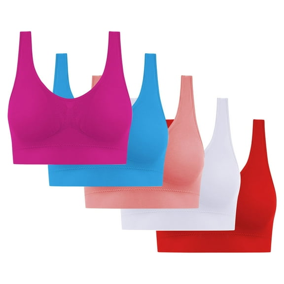 5PC Women's Cooling Seamless Bra Multipack - Wireless Low-Impact Yoga & Sleep Bras | Large Size Breathable Everyday Comfort