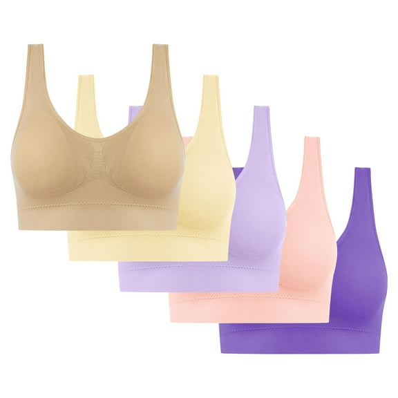 5PC Women's Cooling Seamless Bra Multipack - Wireless Low-Impact Yoga & Sleep Bras | Large Size Breathable Everyday Comfort