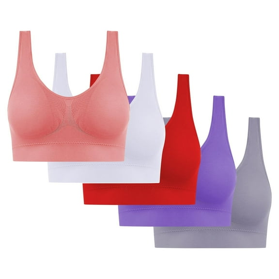 5PC Women's Cooling Seamless Bra Multipack - Wireless Low-Impact Yoga & Sleep Bras | Large Size Breathable Everyday Comfort