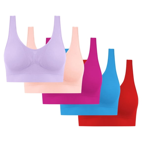 5PC Women's Cooling Seamless Bra Multipack - Wireless Low-Impact Yoga & Sleep Bras | Large Size Breathable Everyday Comfort