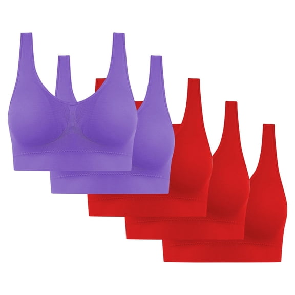 5PC Women's High Impact Sports Bra - Seamless Wireless Support | Comfortable Workout Bralette with Pad Insert Slots
