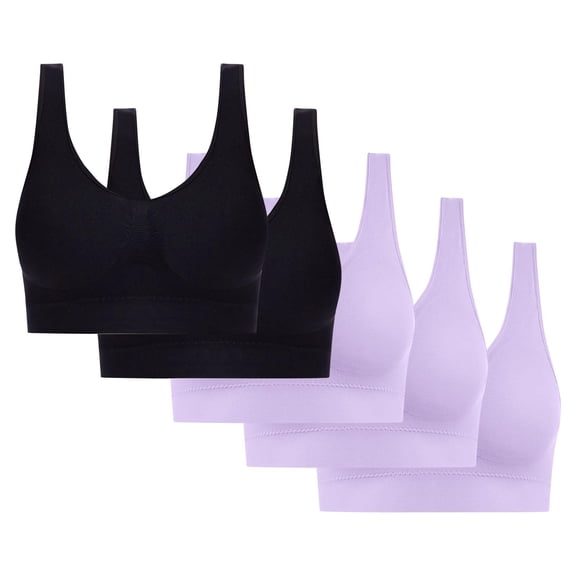 5PC Women's High Impact Sports Bra - Seamless Wireless Support | Comfortable Workout Bralette with Pad Insert Slots