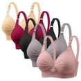 thumbnail image 1 of 5PC Women's No Rim Breathable Gathering Bra Set Daily Use Underwear Nylon Spandex Comfort Fit Fashionable Lingerie #Multicolor,S, 1 of 7