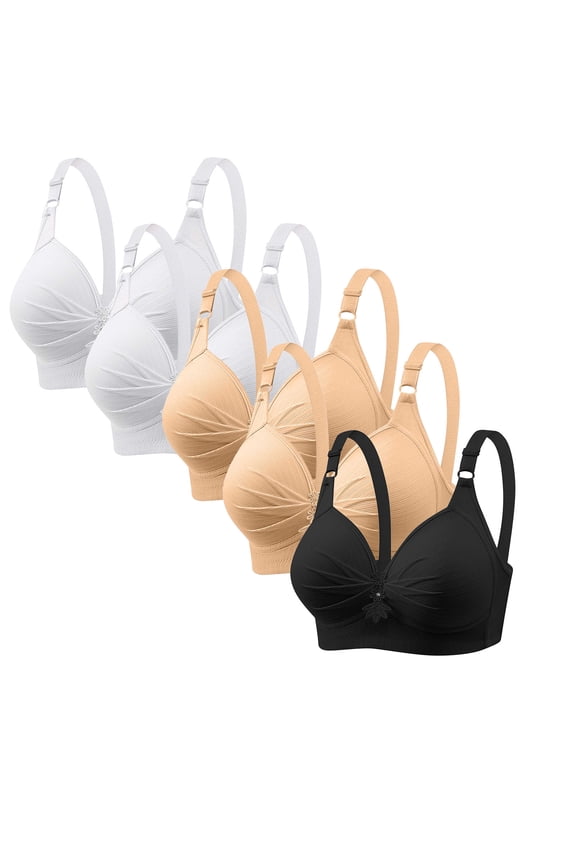 5PC Women's Wireless Gathered Bra Set, Comfortable Breathable Lingerie for Daily Wear, Adjustable Size, Soft Nylon-Spandex Underwear #Multicolor,XL