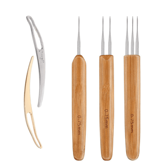 5PCS 0.75mm Bamboo Handle Crochet Dreadlock Hook Needle Tool Braiding Hair Making TAPDRA Spare Part