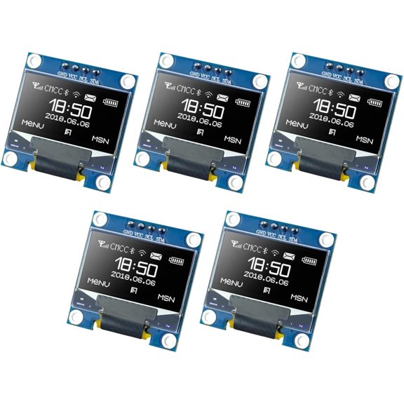 5PCS 0.96 Inch OLED Display Module, 128 x 64 Pixel SSD1306 I2C IIC Self-Luminous Screen Board, Compatible with Arduino and Raspberry Pi, White