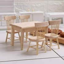 5PCS 1/12 Scale Wooden Dollhouse Furniture of Table Chair Miniature Dollhouse
