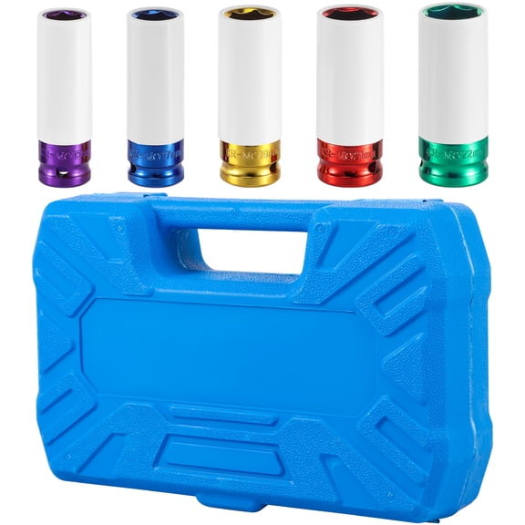 5PCS 1/2 Drive Impact Lug Nut Socket Set with Rim Protection Chromium Molybdenum Alloy Made Colorful Electrophoretic Coating for Tyre Change
