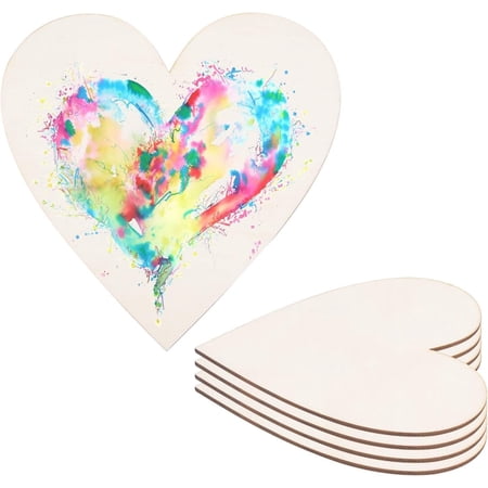 5PCS 10 Inch Wood Heart Cutouts Wooden Heart Slices Embellishments Ornaments for Christmas Wedding Valentine DIY Supplies Beige