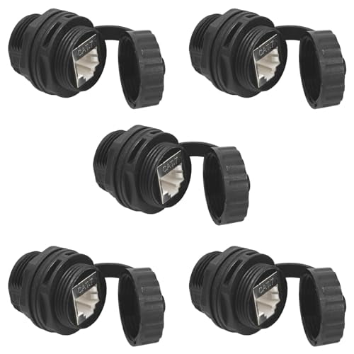 SZRMCC RJ45 Connettore Montaggio A Pannello Cat5e RJ45 Ethernet Femmina Paratia Accoppiatore IP65 Presa Connettore Impermeabile ConTappo Antipolvere(Giallo, 5pcs