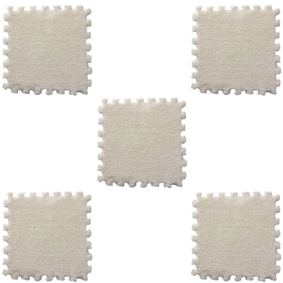 5PCS 11.81Inch Puzzle Polyester Velvet Carpet Tiles - Non-Slip Soundproof Shockproof Eva Foam Mats for Playroom Gym Nursery - Easy to Connect Washable Soft Flooring, Beige