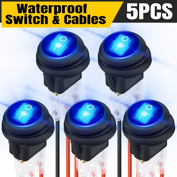5PCS 12V Toggle Switch SPST On/Off Blue LED Light Car Boat Marine RV Waterproof