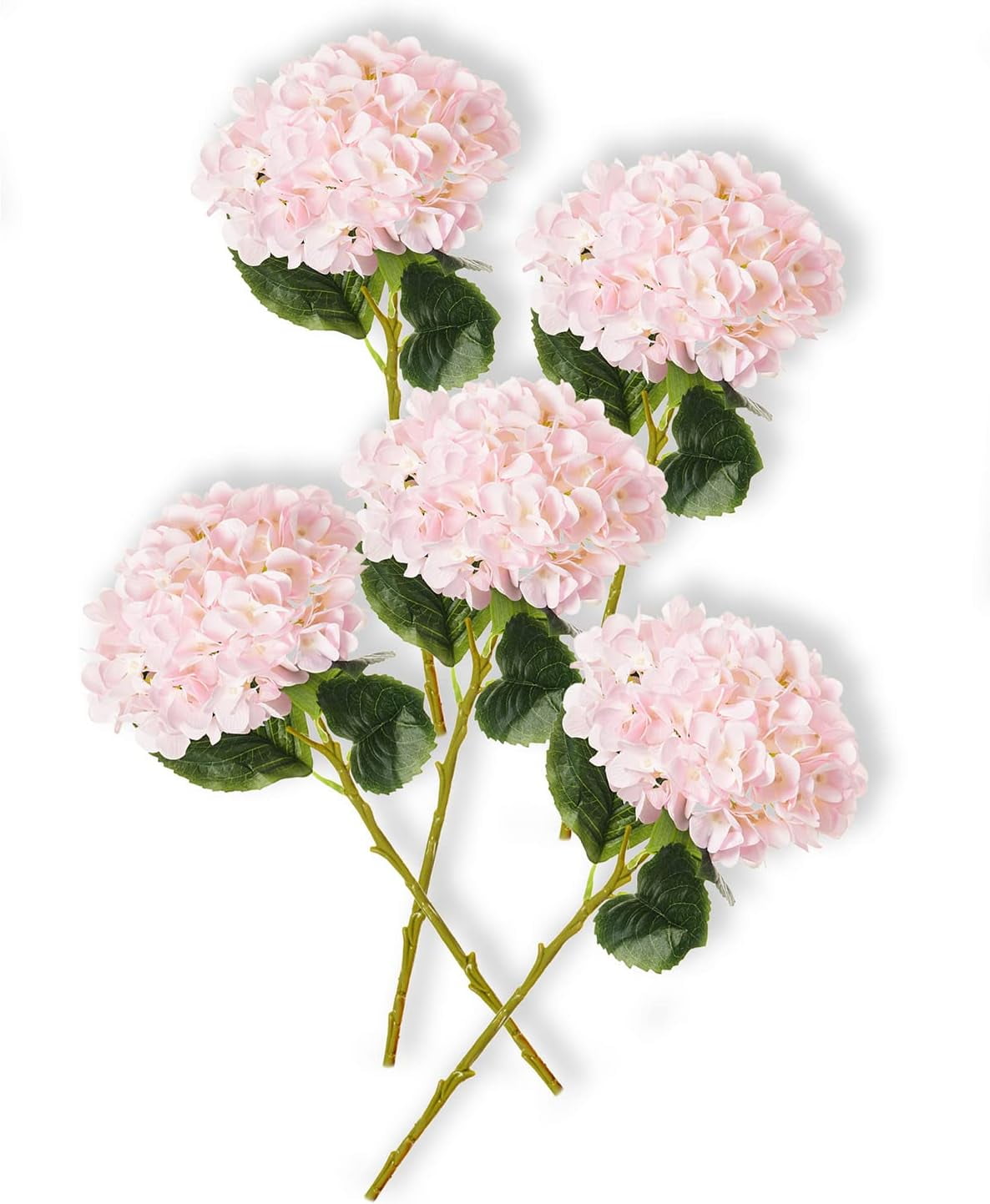 5PCS 15.4In Artificial Hydrangea Silk Flowers Bouquet Faux Hydrangea Stems for Wedding Centerpieces Home Decor (White, 5)
