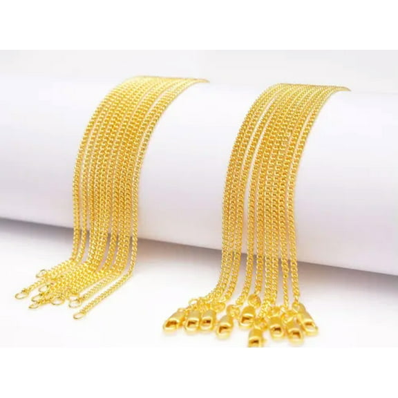 5PCS 16-30inch 18KGF Gold Flat Curb Chain Necklace Accessory Jewelry Necklace