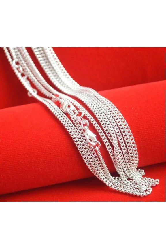 5PCS 16-30inch 925 Silver Flat Curb Chain Necklace Accessory Jewelry Necklace