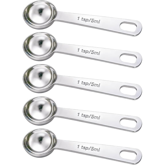 5PCS 1tsp(1/3tbsp, 5 ml) Measuring Spoon Teaspoons Stainless Steel Measure Spoons for Precise Cooking, Baking and Spices Measurement