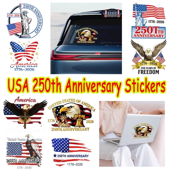 5PCS 250 Years America Car Decal, 250th Anniversary Independence Of USA Sticker, Patriotic Vinyl Decal For Car Windows, Laptops, Tumblers, Helmets, Party Decorations 1776-2026, Lazyguy, A