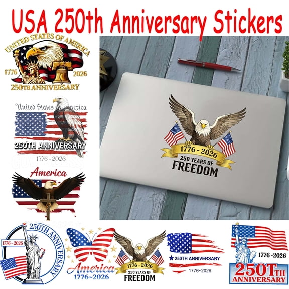 5PCS 250 Years America Car Decal, Commemorative 250th Anniversary The Independence Of USA Sticker, Patriotic Vinyl Decal Car Windows, Laptops, Tumblers, Helmets, Party Decorations 1776-2026, Lazyguy