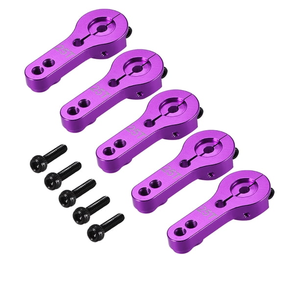 5PCS 25T Aluminum Servo Horns M3 Threads Metal Steering Arm for Futaba, Purple