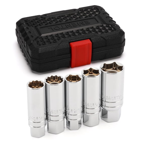 5PCS 3/8" Drive Magnetic Spark Plug Socket Set, CR-V, Includes 14mm, 16mm Thin Wall Sockets and 9/16", 5/8", 13/16"