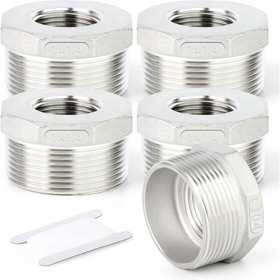 5PCS 304 Stainless Steel Reducer Hex Bushing, 1" NPT Male x 1/4" NPT Female, Reducing Pipe Adapter Fitting