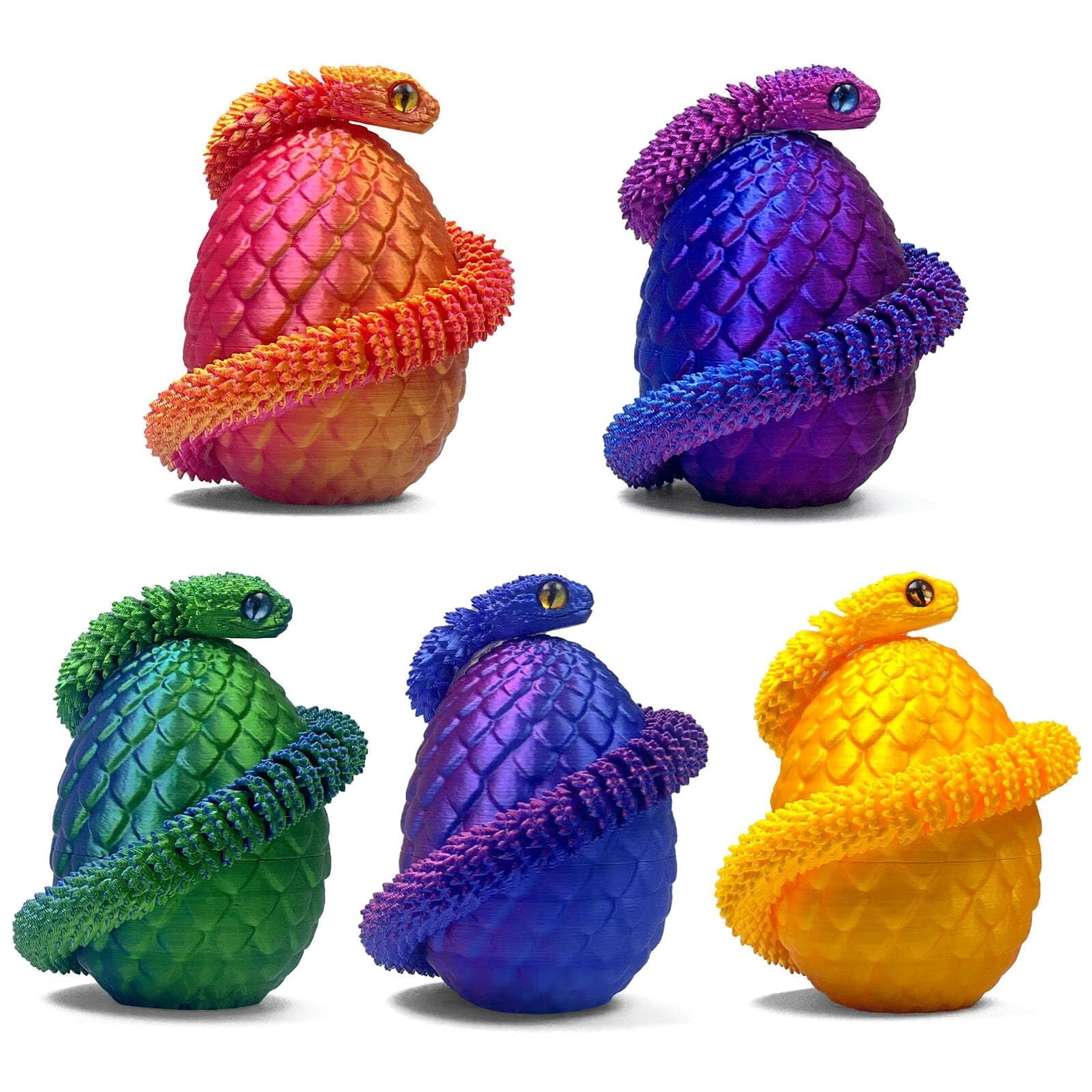 5PCS 3D Printed Snake Eggs 3D Printed Snake 3D Printed Snake Set Easter Eggs Articulated Snake Easter Basket Stuffers Mystery Snake Egg Fidget 3D Printed Animals