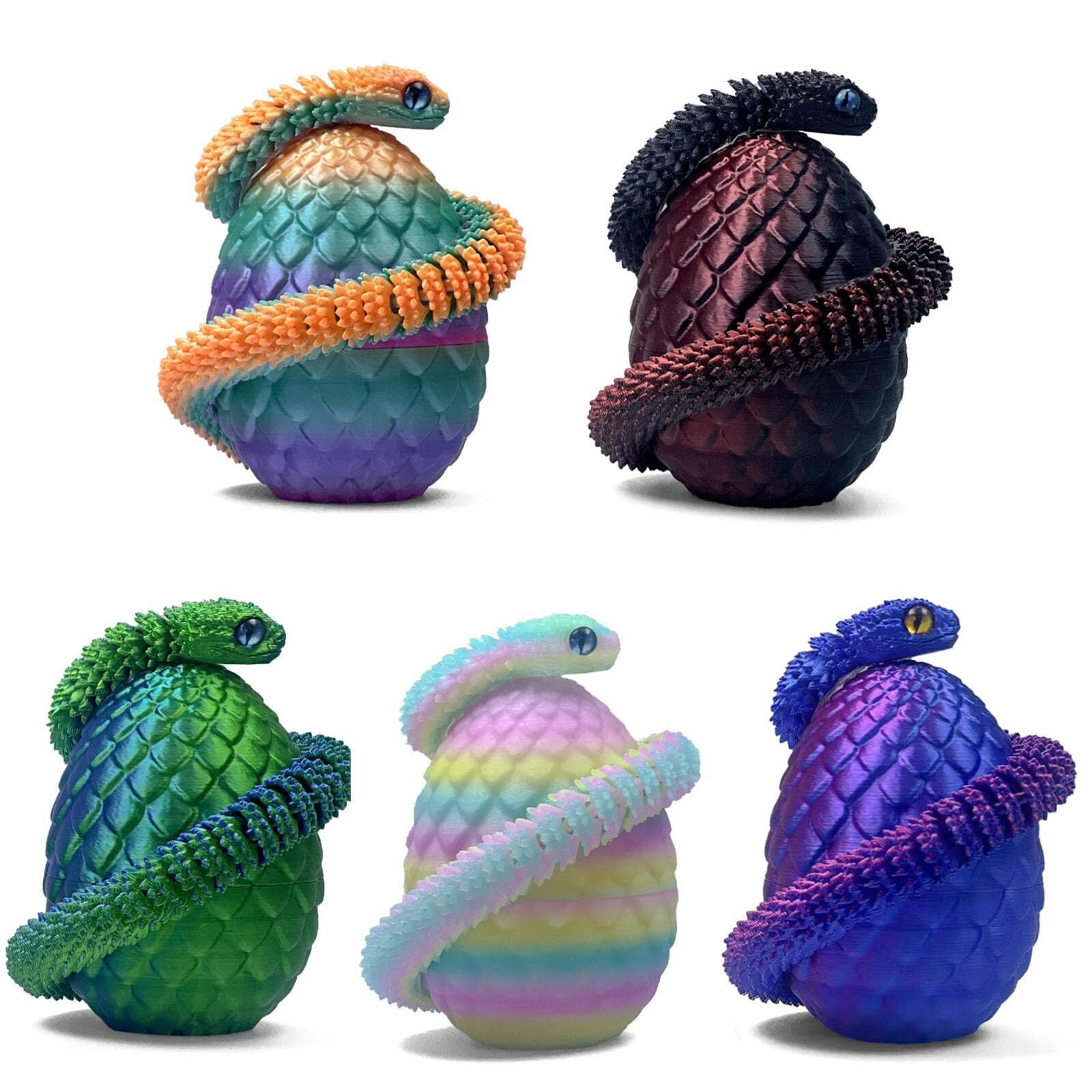 5PCS 3D Printed Snake Eggs 3D Printed Snake 3D Printed Snake Set Easter Eggs Articulated Snake Easter Basket Stuffers Mystery Snake Egg Fidget 3D Printed Animals
