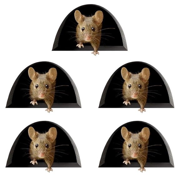 5PCS 3D Vinyl Mouse Hole Wall Decals, Perfect for Adding Charm to Bedrooms and Living Rooms