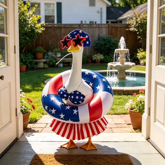 5PCS 4th of July Porch Goose Outfits Set, Includes Goggles, Shorts and Swimming Ring Bikini Goose Porch Clothing for Outdoor Swimming Pool Garden Yard Patio Lawn Statue(23 Inches)