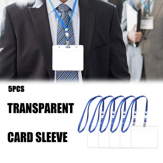 5PCS 4x3-inch Soft Plastic ID Card Holders with Breakaway Lanyards, Clear Landscape Name Badge Case for Work, Events, School, Conference & Office