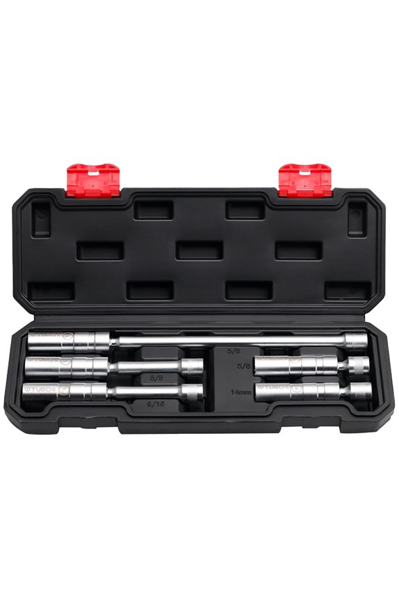 5PCS 5/8-Inch Drive Magnetic Swivel Spark Plug Socket Set, Include 9/16-Inch, 5/8-Inch, 14mm Socket, Length: 3.8-Inch, 5.9-Inch, 11.4-Inch, 12-Point, CR-V