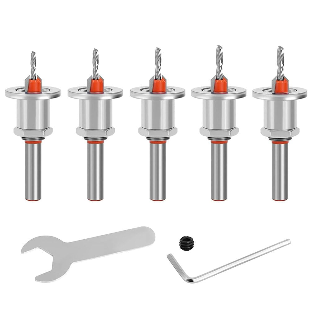 5PCS 8mm Shank Drill Bit Set with 2.8-4mm Adjustable Countersink and Limit Stop Alloy Head