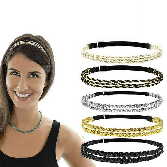 5PCS Adjustable Braided Headband, No Slip Stretchy Hair Band with Double Braided & Triple Strand Twisted Elastic Plaited Headbands