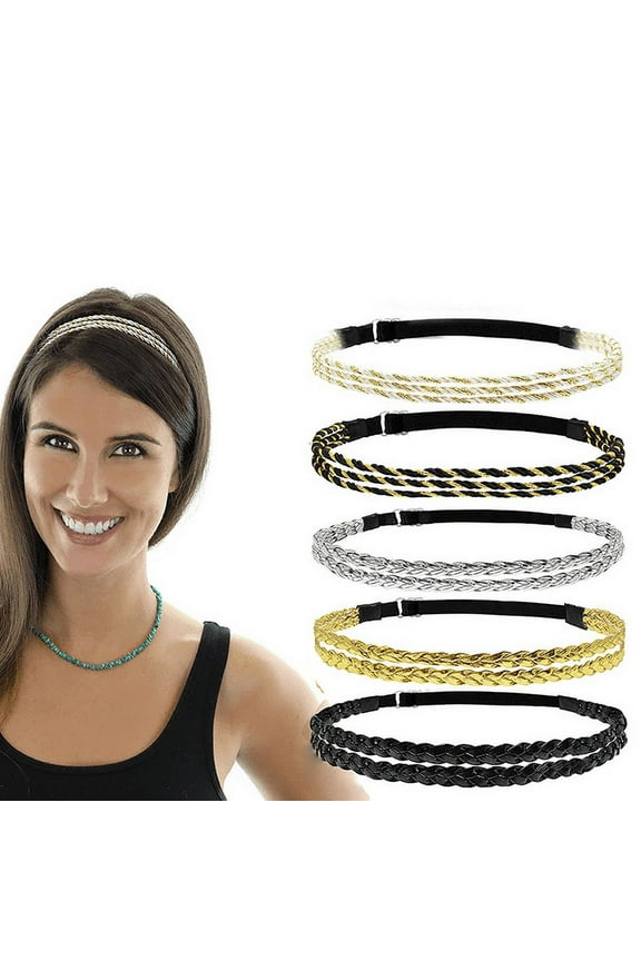 5PCS Adjustable Braided Headband, No Slip Stretchy Hair Band with Double Braided & Triple Strand Twisted Elastic Plaited Headbands