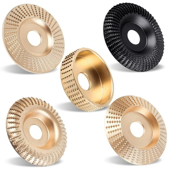 5PCS Angle Grinder Wood Carving Disc Set, 4 and 4 1/2 Angle Grinder Attachments with 5/8 inch Arbor, StumpGrinder Tool Grinding Wheel Shaping Disc for Wood Cutting, Cutting Wheel