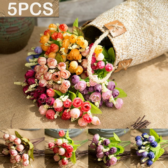 5PCS Artificial Flowers Mini Fake Roses with Stems for DIY Wedding ...