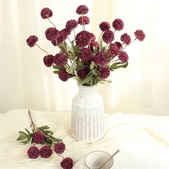 5PCS Artificial Pompon Mum Artificial Flowers, Bulk Fake Chrysanthemums with Stems for DIY Bouquet Centerpieces Wedding Fillers Arrangements Decorations Dark Red