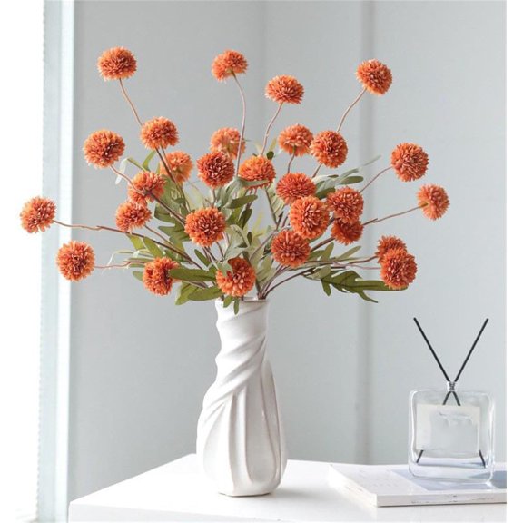 5PCS Artificial Snowball Pompom Flowers, Faux Ping Pong Flower Bouquet Without Vase, Faux Ping-Pong Flowers for Home, Party or Wedding Decor (C)