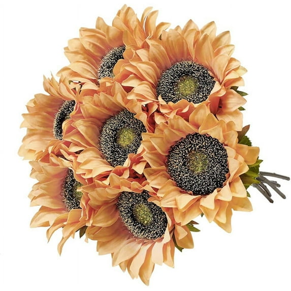 5PCS Artificial Sunflower Flowers Long Stem Large Silk Sunflowers Bridal Wedding Bouquet Fake Yellow Flower Arrangements for Outdoor