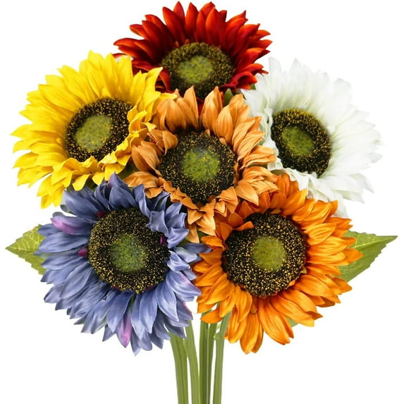 Dalrosia 5PCS Artificial Sunflower Flowers Long Stem Silk Fake Sunflowers Decoration for Outdoor Home Wedding Birthday Party Decor