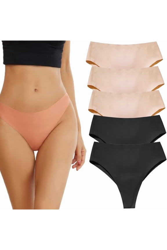 5PCS Aura Invisible Camel Toe Thong High Waisted Seamless Thongs for Ladies No Show Panty Pack