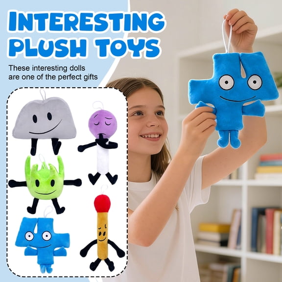 BFDI Game Character Plush Toy,Main Character Stuffed Doll Collectible,Soft Cute Figure for Fans,Desk Decor and Gift for Kids & Teens 5pcs