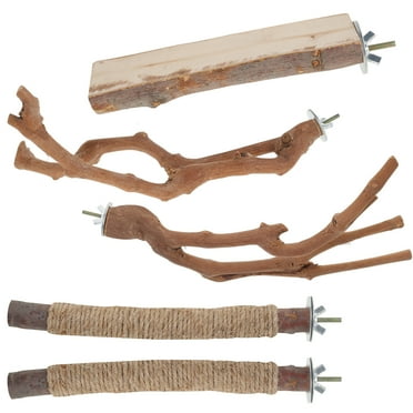 5PCS Bird Perch Stand,Natural Grape Wood Pole Standing Parrot Cage Branch Paw Grinding Fork Parakeet Platform Hammock for Conures Budgies Finches Cockatiels Small Birds Exercise Training