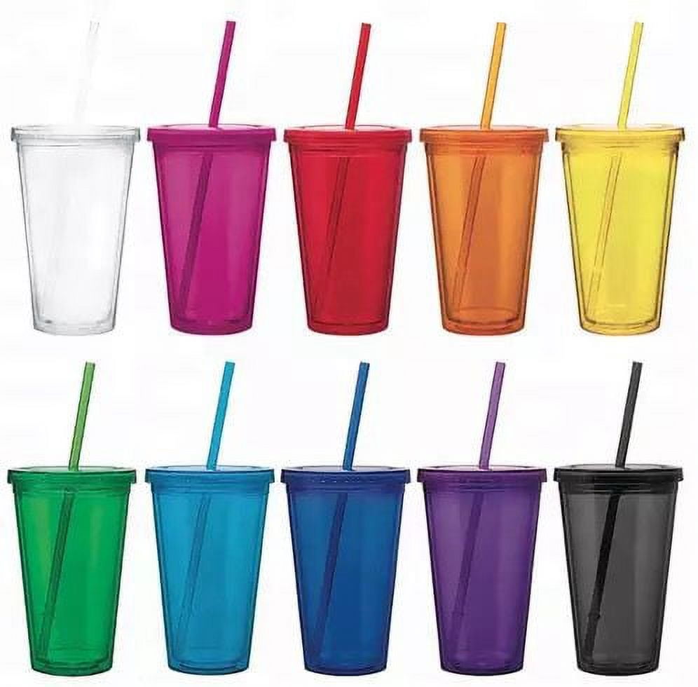 Reusable Plastic Cups with Lids Straws: 5 Pcs 16oz Colorful Bulk