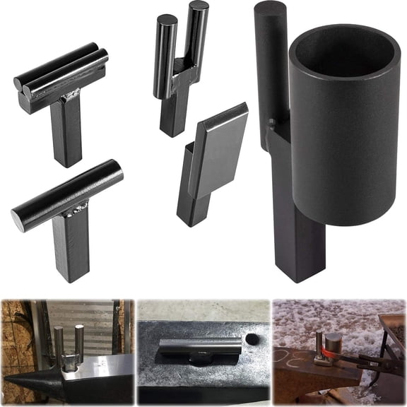5PCS Blacksmith Anvil Hardy Tool Set 1 Inch Hot Cut Tool, Creasing Stake Tool, Bottom Fuller, Turning Bending Scrolling Fork, Bending Forge Scrolling Welding Jig
