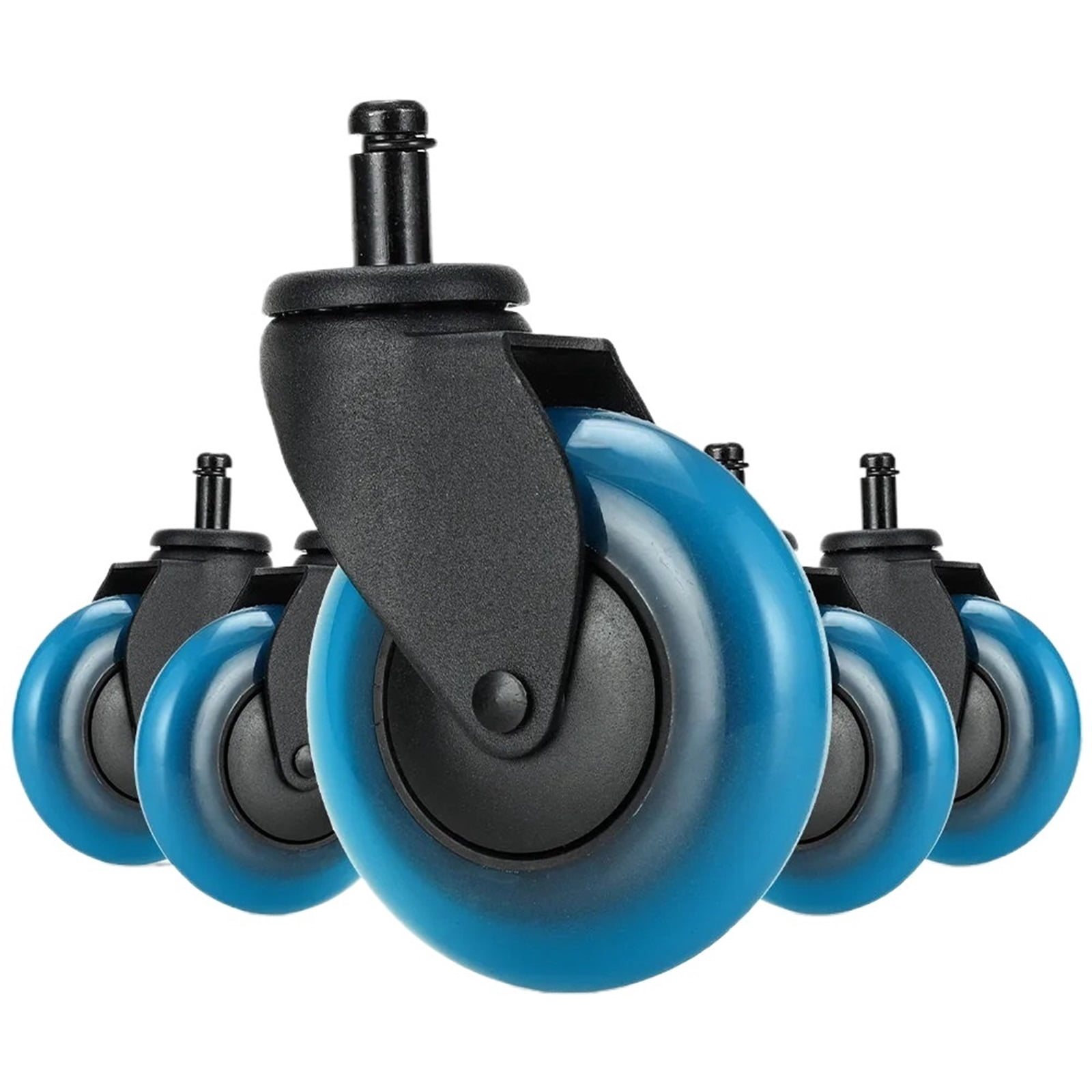 5PCS Blue Polyurethane Office Chair Caster Wheels,3inches Swivel Rubber Soft Furniture Wheels Safe Rollers For Furniture ,Easy to Install