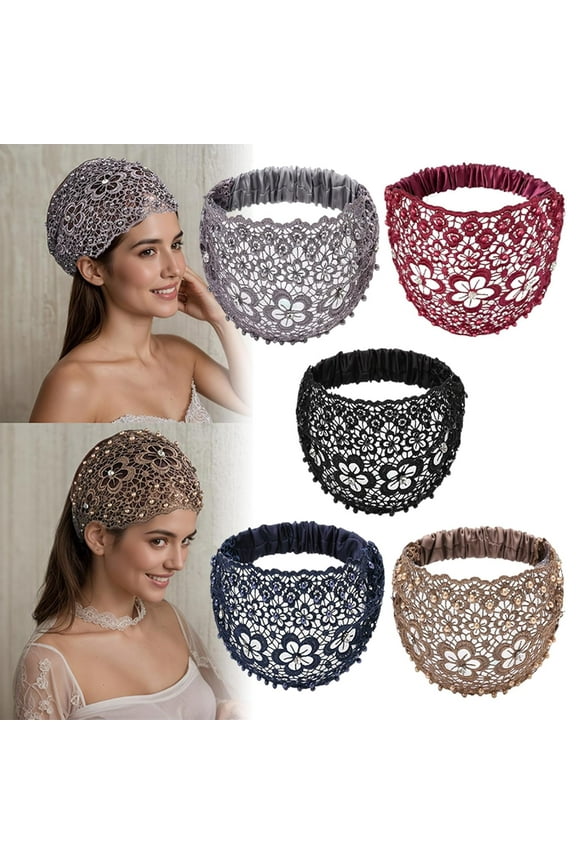 5PCS Boho Chic Crystal and Pearl Headband, Boho-Chic Crystal & Pearl Embellished Wide Headbands for Women, lace headbands, Floral Beaded Wide, Ideal for Weddings Vacations Styling